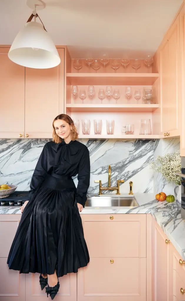 maude apatow's luxury apartment pink kitchen